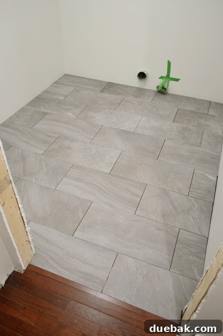 Close-up of newly laid tiles and spacers