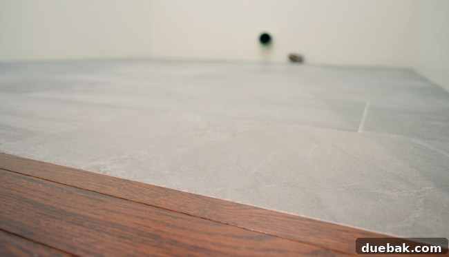 Perfectly flush tile and hardwood transition after grouting