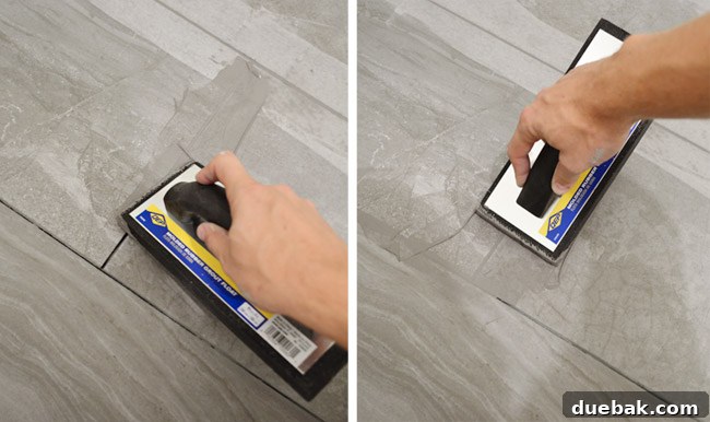 Applying grout with a rubber float