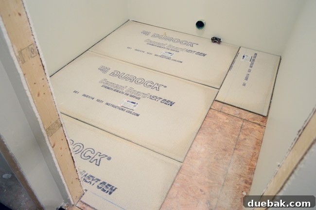 Cement board laid out for dry fit