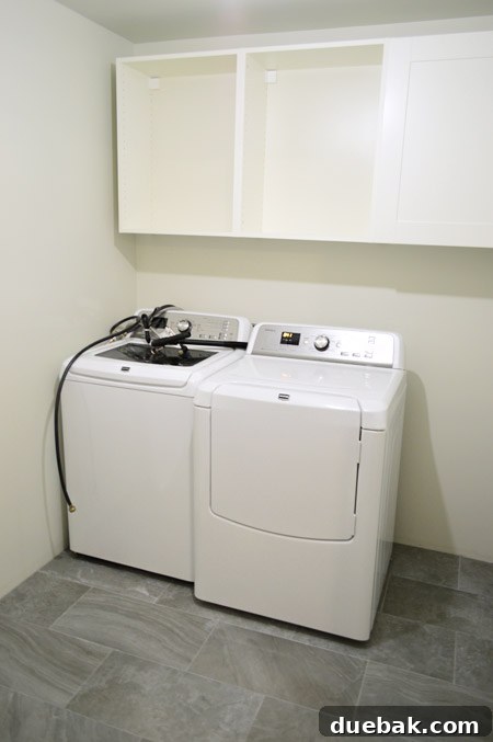 Mastering Ikea Cabinet Installation 2 Laundry room in progress with partially installed IKEA cabinets and appliances
