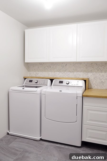 Seamless DIY Waterfall Countertop 19 Finished laundry room shelf with natural wood stain