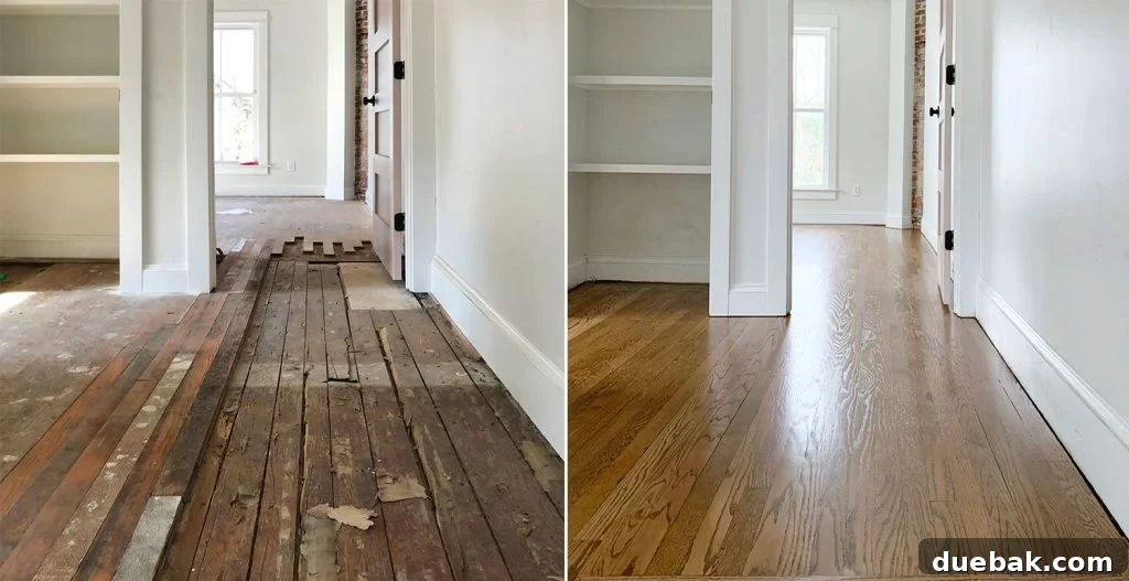 Revitalizing Hardwood Floors The Beginner's Handbook 6 Before and After Photos of Patched and Refinished Hardwood Floors, demonstrating successful restoration