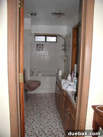 bathroom-before Dated 1960s bathroom before renovation with mauve toilet and monstrous vanity