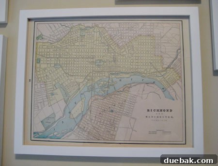 Detailed close-up of a charming vintage Richmond city map