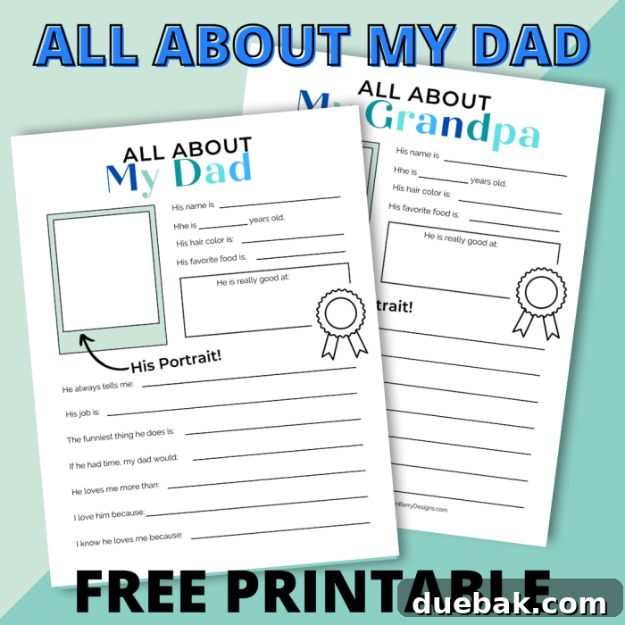 All About My Dad printable questionnaire
