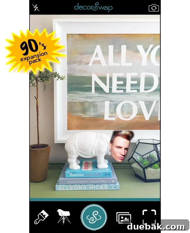 Humorous decorSwap image featuring Vanilla Ice's face on a rhino head, from the 90's Celebrities upgrade pack