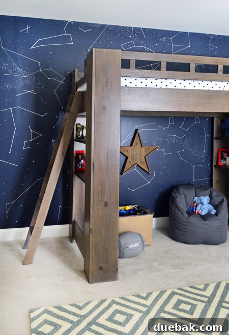 Boys Outer-Space-Bedroom-Loft-Bed-Constellation-Wall
