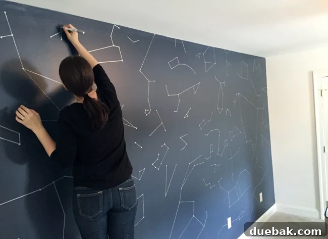 Boys Outer-Space-Bedroom-Drawing-Dots-On-Constellation-Wall