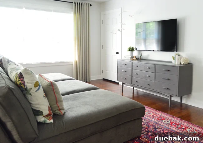 Bonus Room Glow Up 12 Cozy IKEA Kivik Chaise Mega Sofa in Family Bonus Room