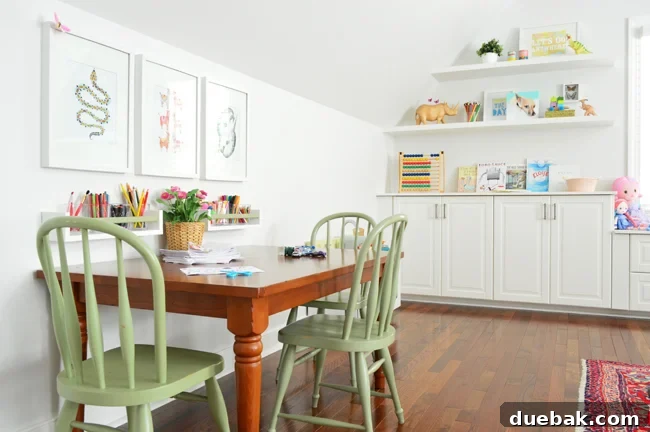 Bonus Room Glow Up 5 Bright Kids' Art Desk Area in Playful Family Bonus Room