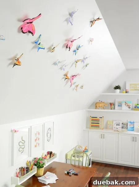 Bonus Room Glow Up 8 Close-up of Playful Butterfly Wall Decor in Bonus Room