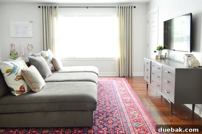 Bonus Room Glow Up 10 Three IKEA Kivik Chaises Configured into a Large Sofa in Bonus Room