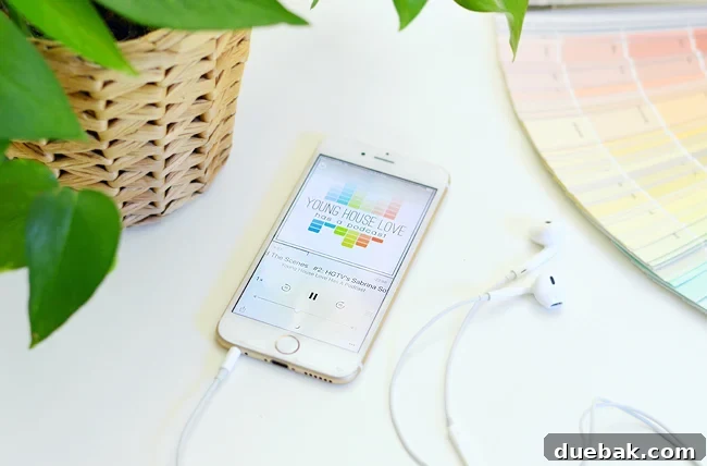 The Audible Buzz 2 Podcast listening on a phone amidst plants and paint chips