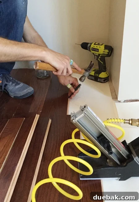 install hardwood flooring hand nailing ends