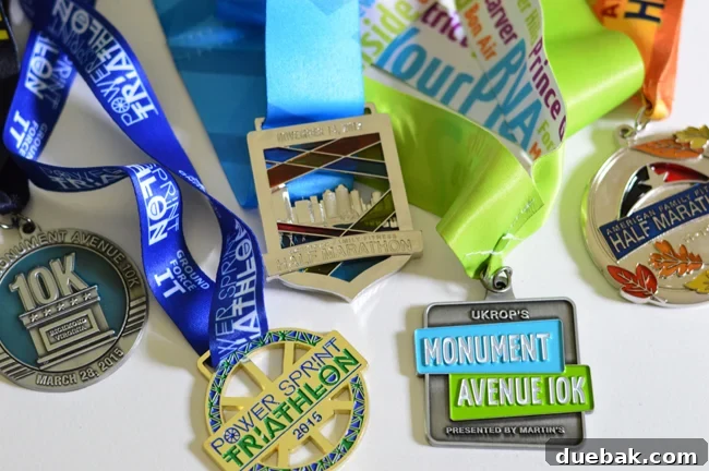 Cherished Miles, Festive Shine: Crafting Medal Ornaments 3 Collection of running race medals before conversion into Christmas ornaments