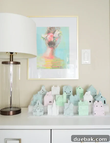 Crafting a Festive Painted Village 3 Repurposed Ceramic Christmas Village Painted in Pastel Colors