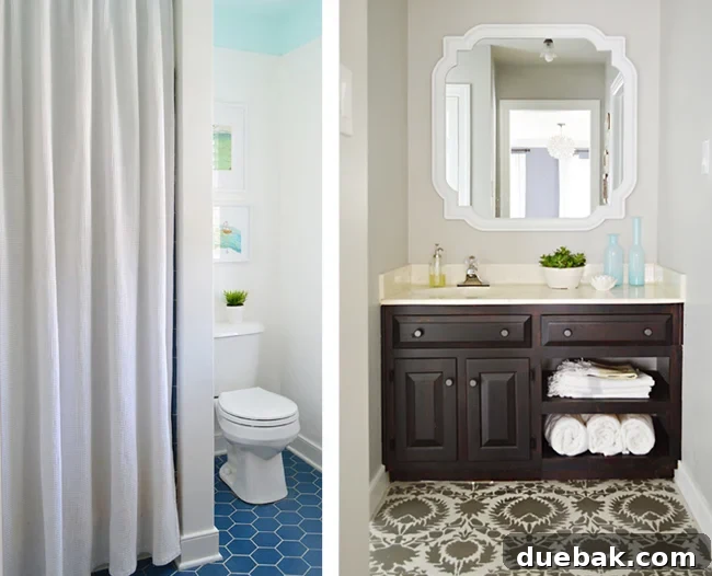Current bathroom layout showing separate shower/toilet and vanity areas