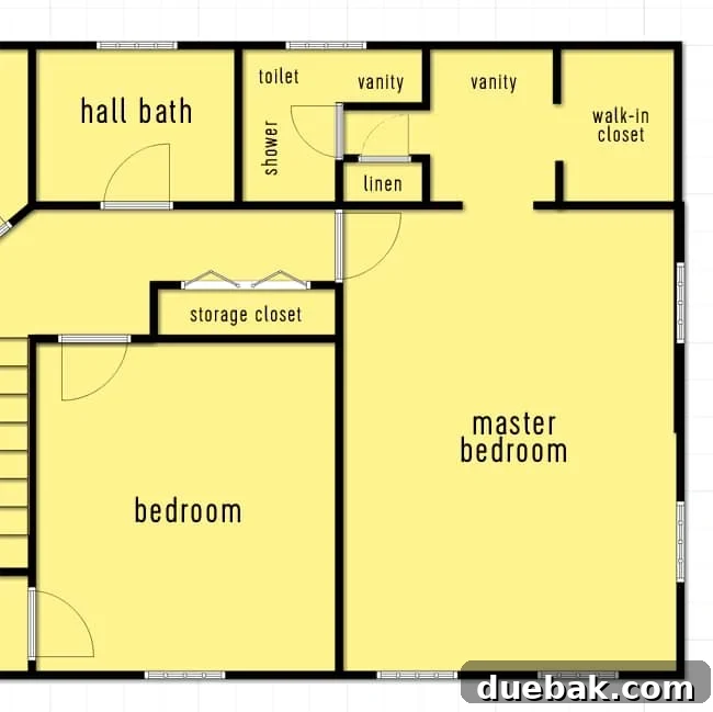 Floor plan illustrating the oddly separated bathroom areas