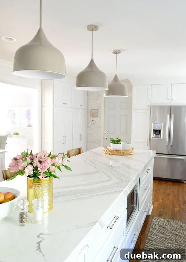Young House Love metal convertible pendant lights in a kitchen setting