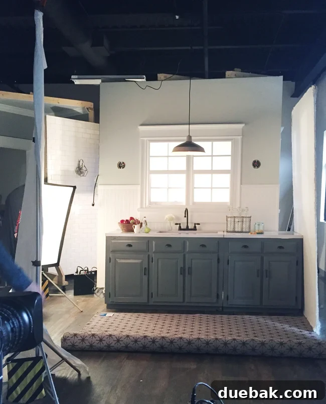 Behind the scenes of setting up a kitchen scene in the photo studio