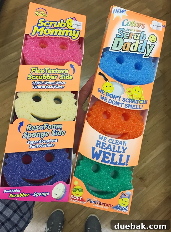 Making House Cleaning Less of a Chore 5 Scrub Daddy and Scrub Mommy sponges, innovative cleaning tools known for their dual texture.