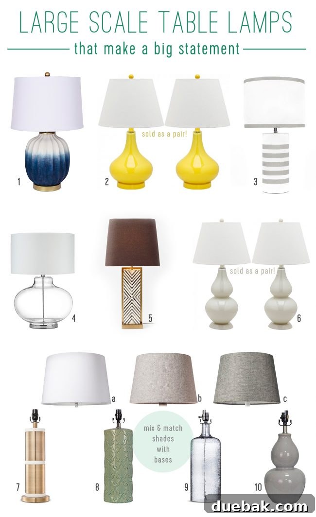 Curated selection of large-scale lamps for interior design