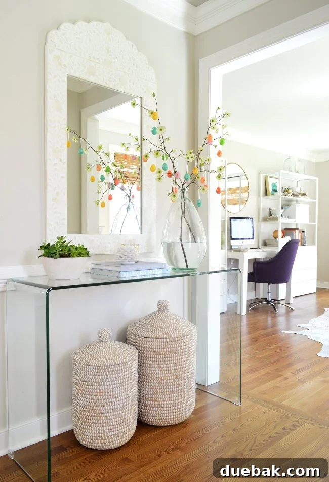 Easter Egg tree in foyer with acrylic console table