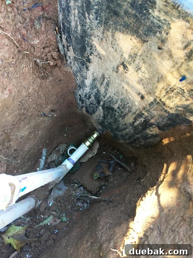 Irrigation system connection to main water supply using a SharkBite connector to copper pipe