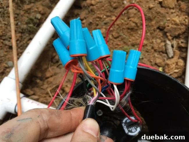 Connecting multiple underground wires at a valve box for an irrigation system installation