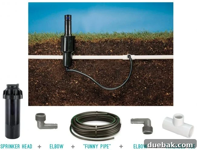 Diagram illustrating the components and connections of a typical in-ground sprinkler head