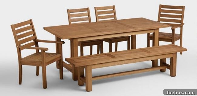 Casual Dining Table with Bench and Chairs for Beach House
