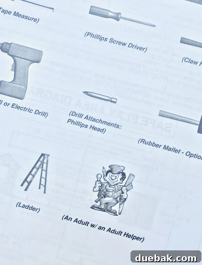Close-up of Backyard Discoveries cedar playhouse assembly instructions with adult helper