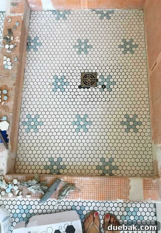 Mastering Paper Clutter for Good 2 Close-up of newly installed star-patterned bathroom tile