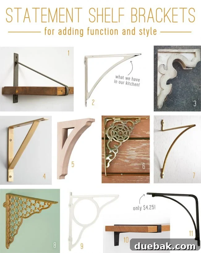 Collection of 11 shelf bracket options