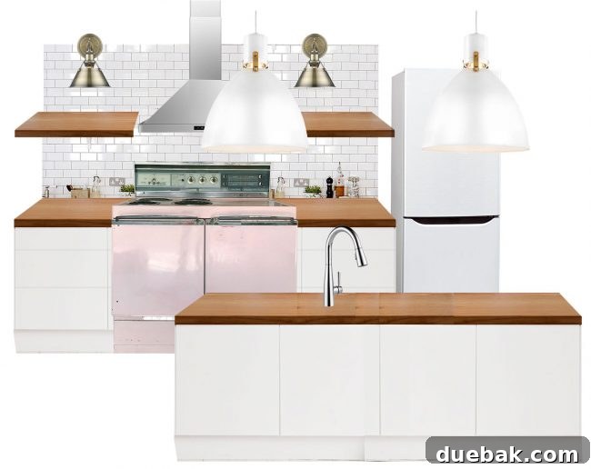 Kitchen planning mood board with shaded lights, illustrating a discarded option