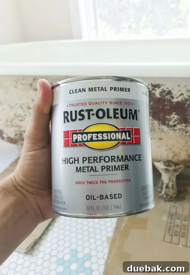 Can of Rust-Oleum Professional High Performance Clean Metal Primer, essential for metal surfaces