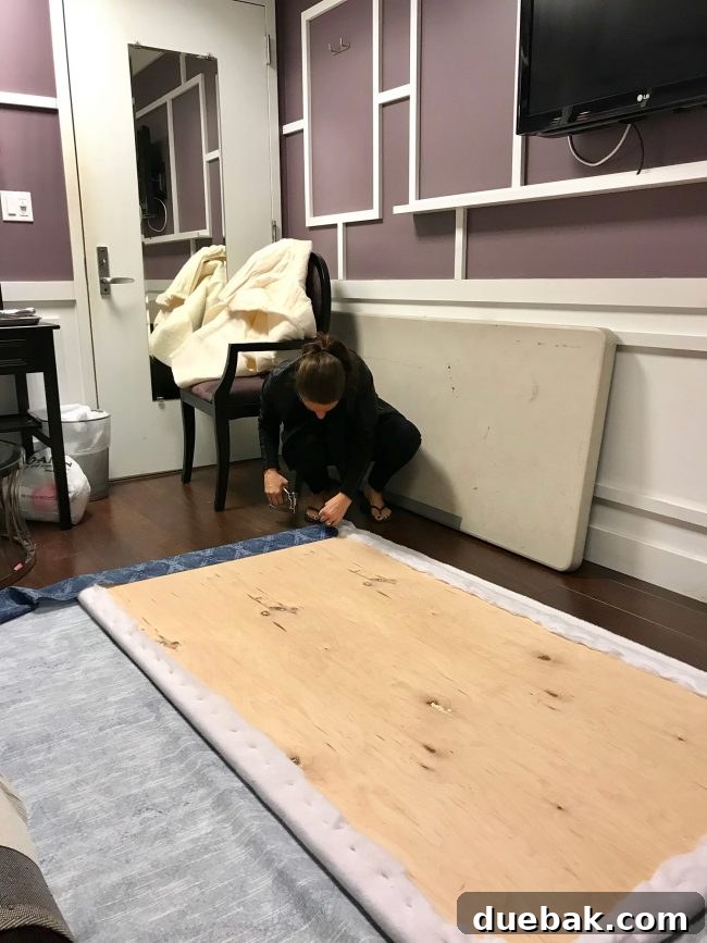Sherry and John building a headboard backstage