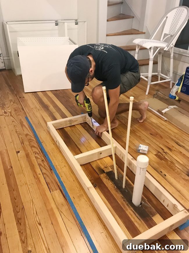 IKEA kitchen cabinets and counters in beach house, showing cost-effectiveness