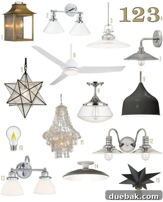 vintage rustic lighting mood board for beach house