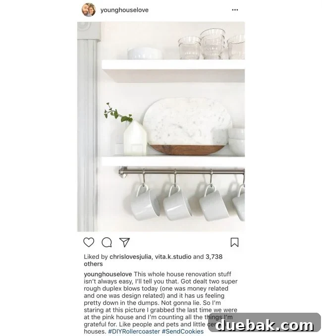Renovation Rage 2 Instagram photo of Beach house kitchen shelves, showcasing a completed renovation project