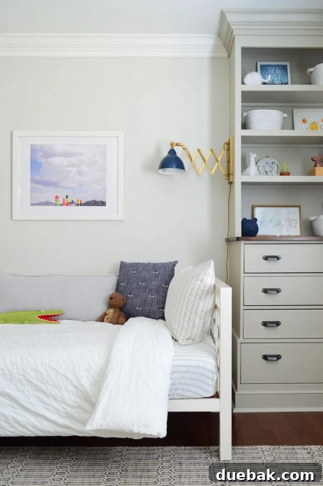 Transforming Our Son's Space 17 Boy's fully renovated bedroom with daybed, built-ins, and bright decor