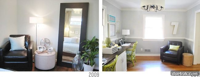 Early photo of the leather chair in a bedroom corner, next to a mirror.