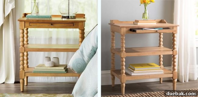 Nightstand listing photos with varying wood tones