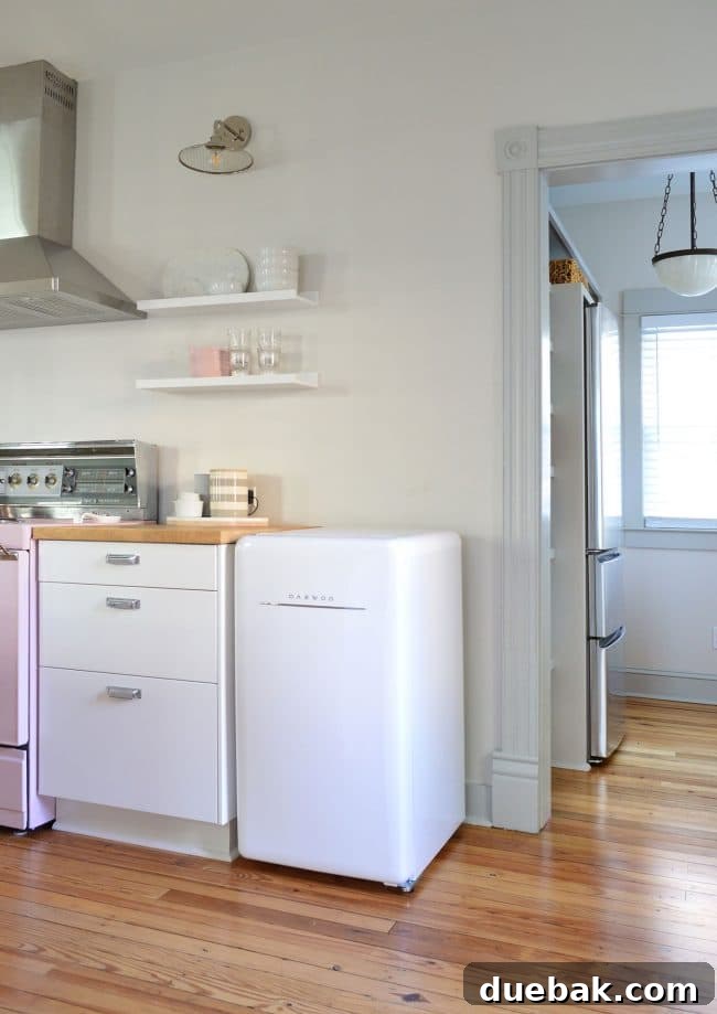 The Mistakes We Made In Our Beach House Kitchen Design 2 Beach house kitchen showing mini fridge next to pantry entrance