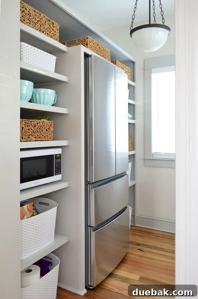 The Mistakes We Made In Our Beach House Kitchen Design 4 Well-organized beach house pantry with full-size refrigerator