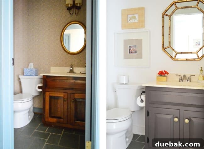 Before and after quick update of a half-bathroom