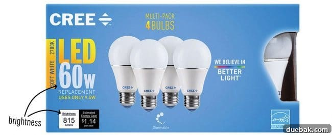 Illuminate Smarter: Top LED Bulbs 4 Cree LED light bulb box illustrating Lumens as a measure of brightness for home lighting