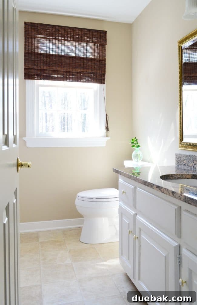 Home Staging Tips: Sell Your House or Simplify Your Life 8 simple clean bathroom staged in house with no bathmat and clean counter, emphasizing floor space
