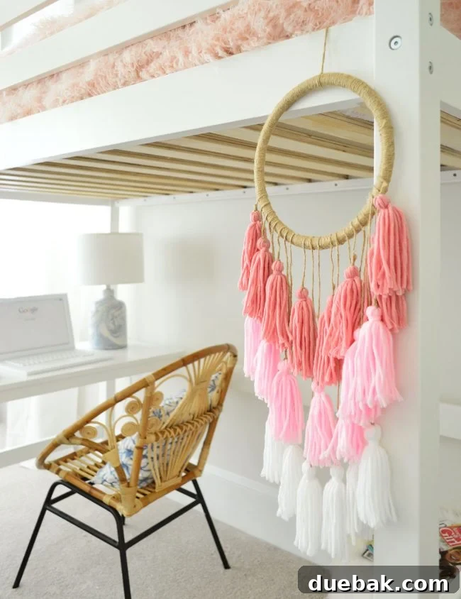 Overview of A's vibrant and personalized bedroom with a mix of colors and textures
